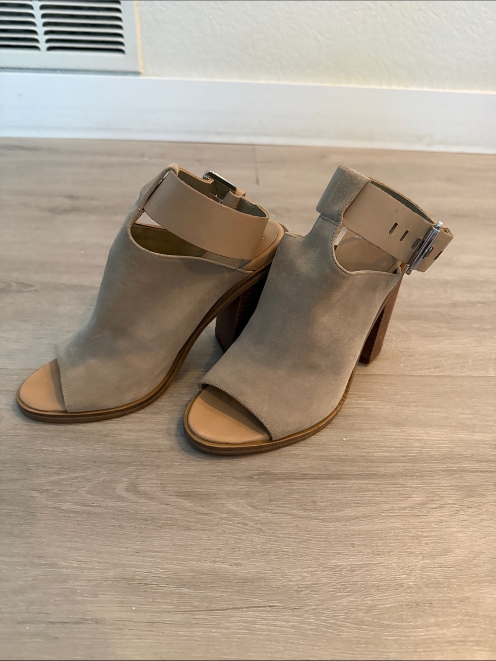 Marc Fisher Taupe Open-Toe Ankle Cuff 4 inch Heels
